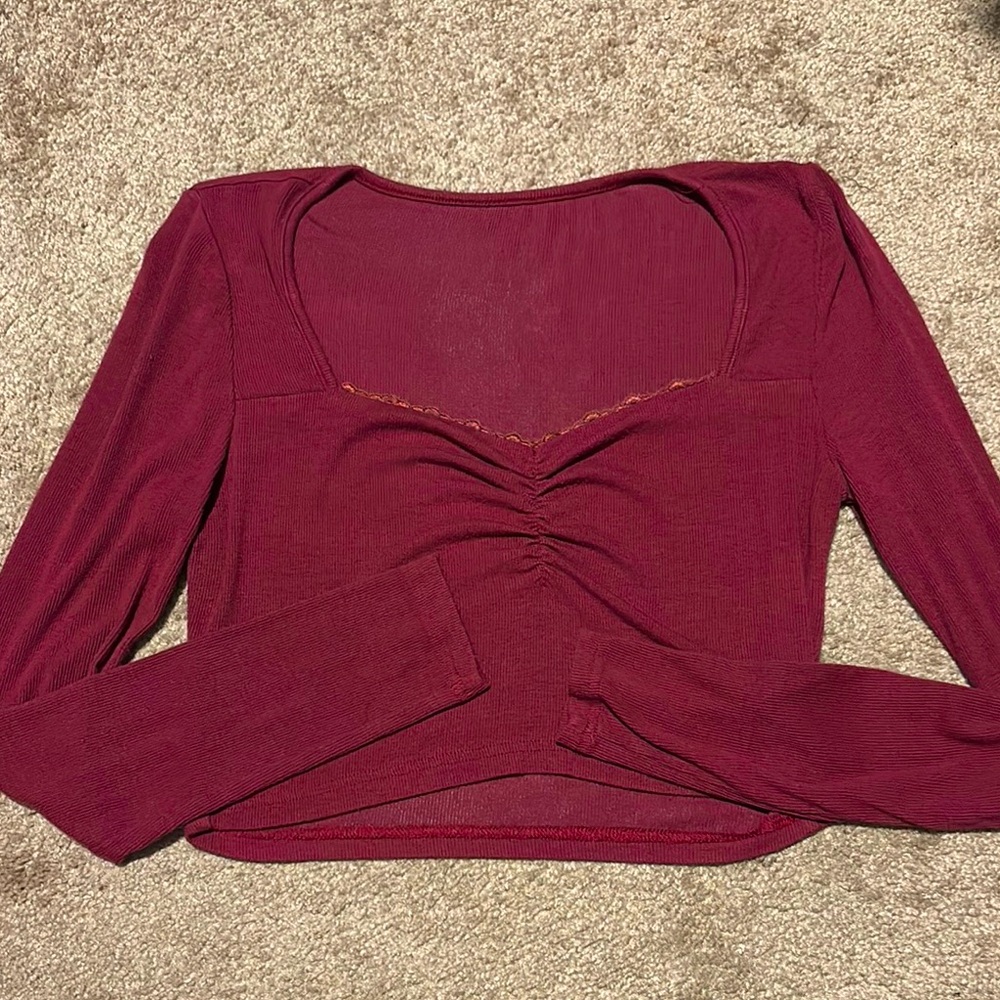 Elegant Burgundy Long Sleeve Top